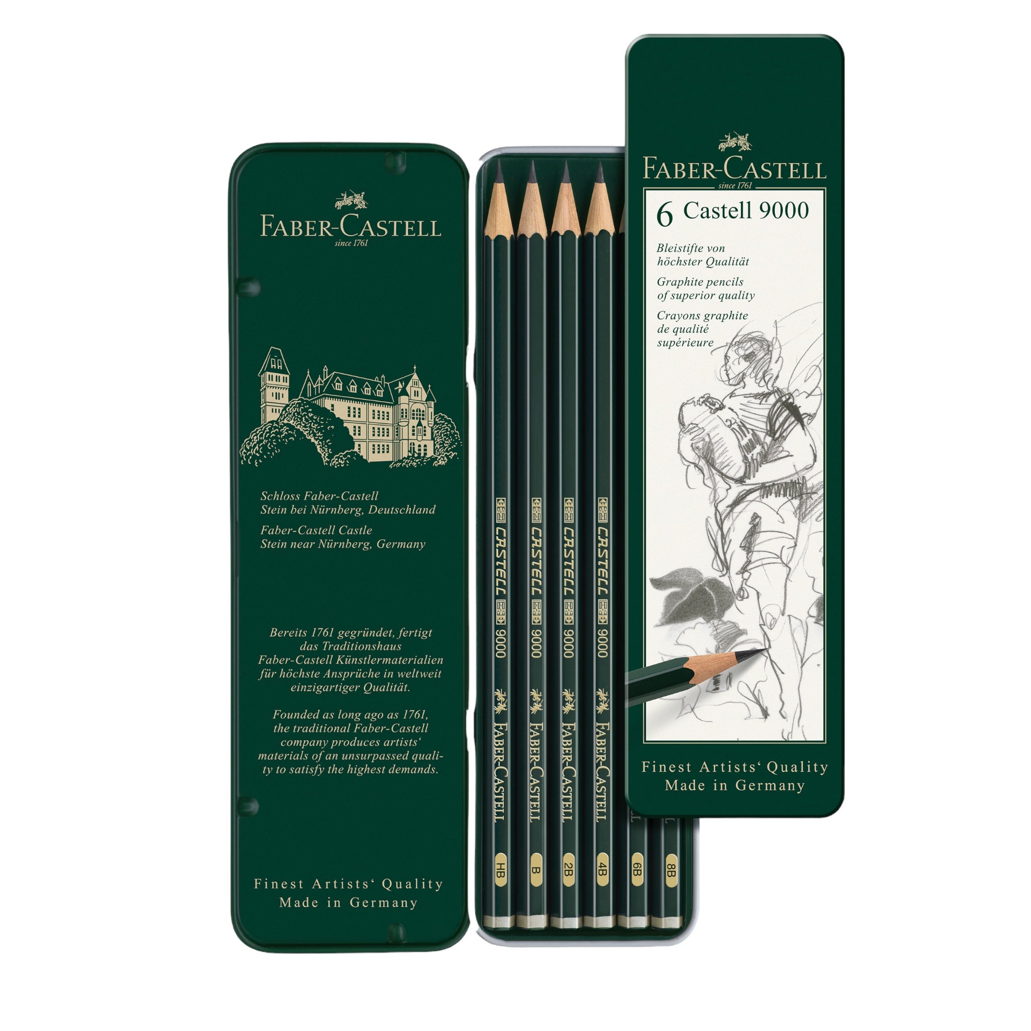 Estuche 6 ecolápices de grafito Castell 9000. Faber-Castell