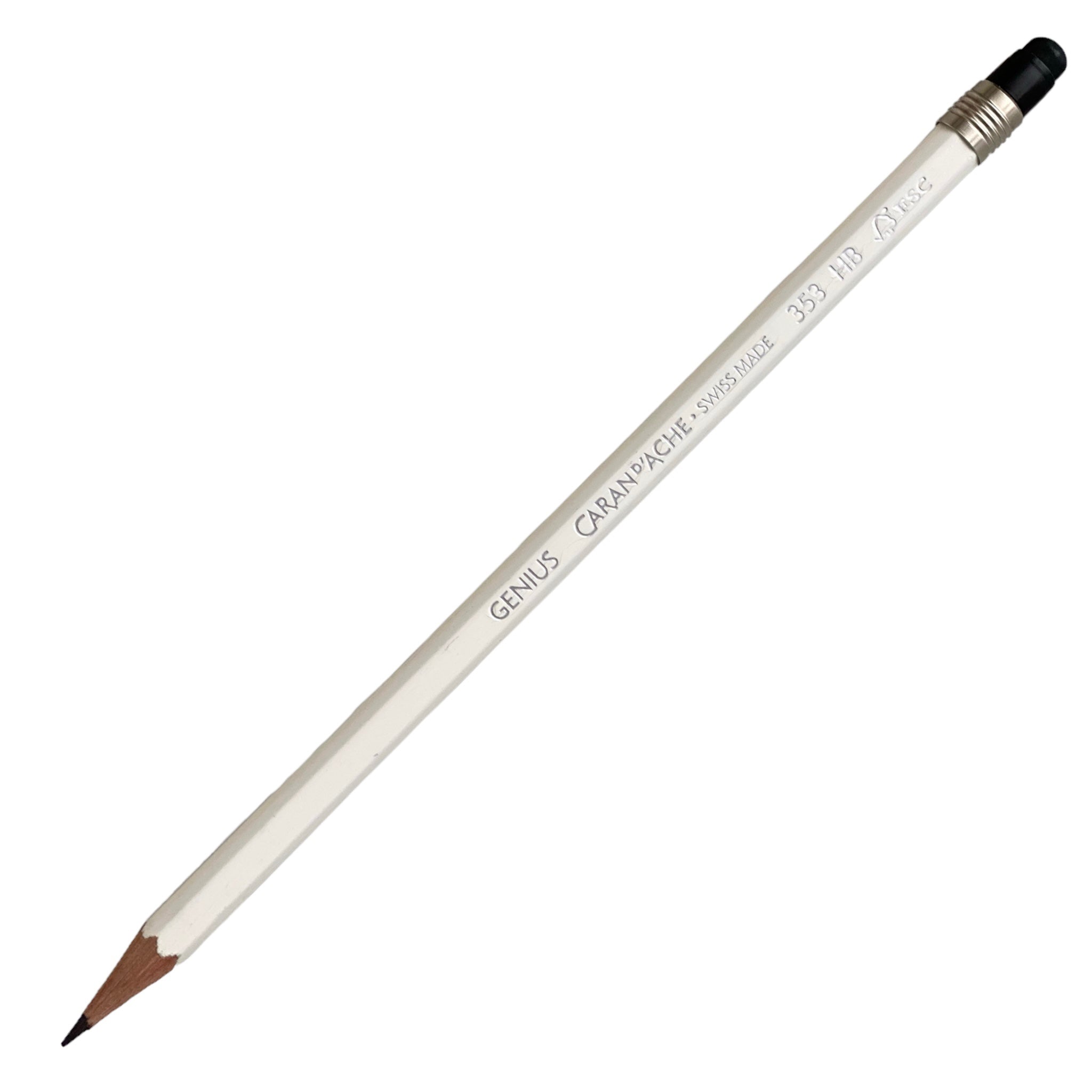 Lápiz Genius Blanco 353 HB con puntero de goma. Caran D´Ache