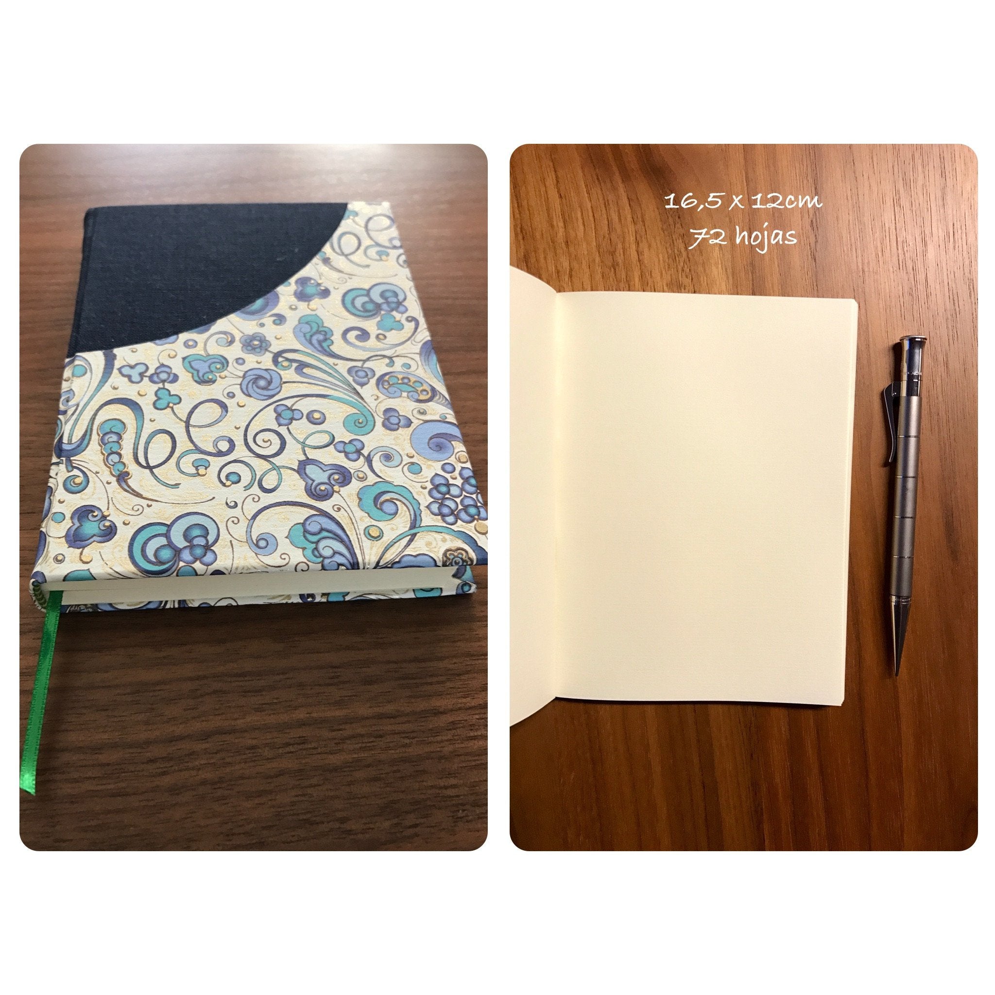 Cuaderno en papel Italiano & tela azul - Black Sheep Handmade